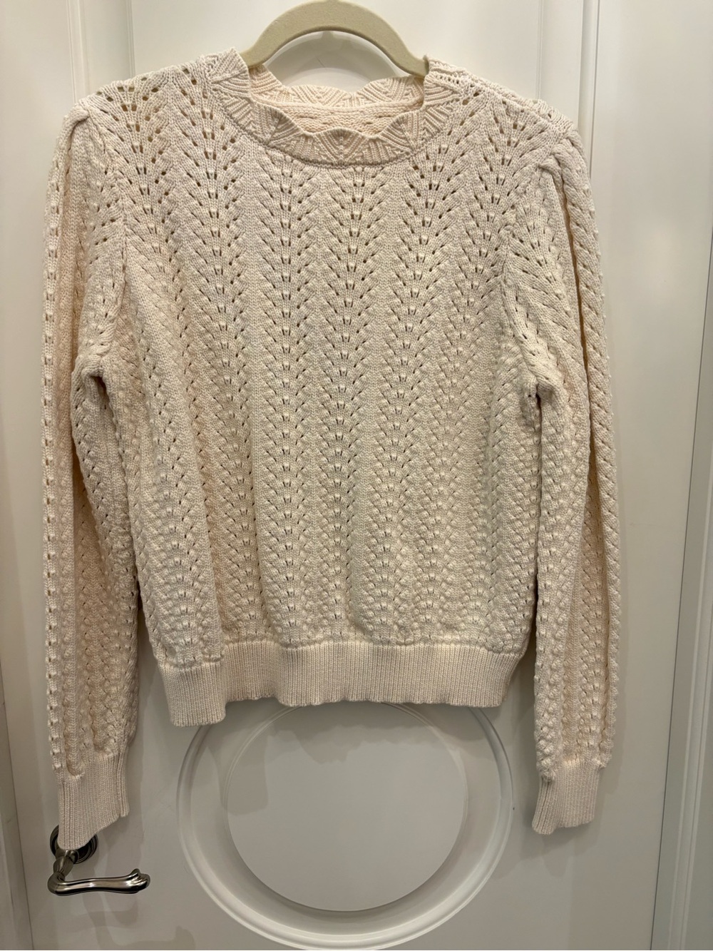 Frame Denim Cream Pointelle Crew Neck Sweater